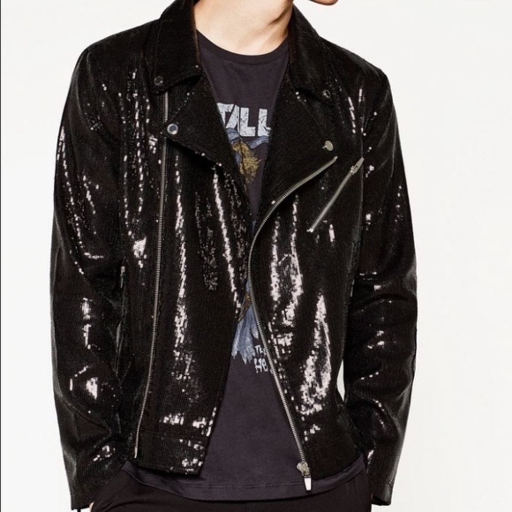 Zara Man Sequin Moto Jacket